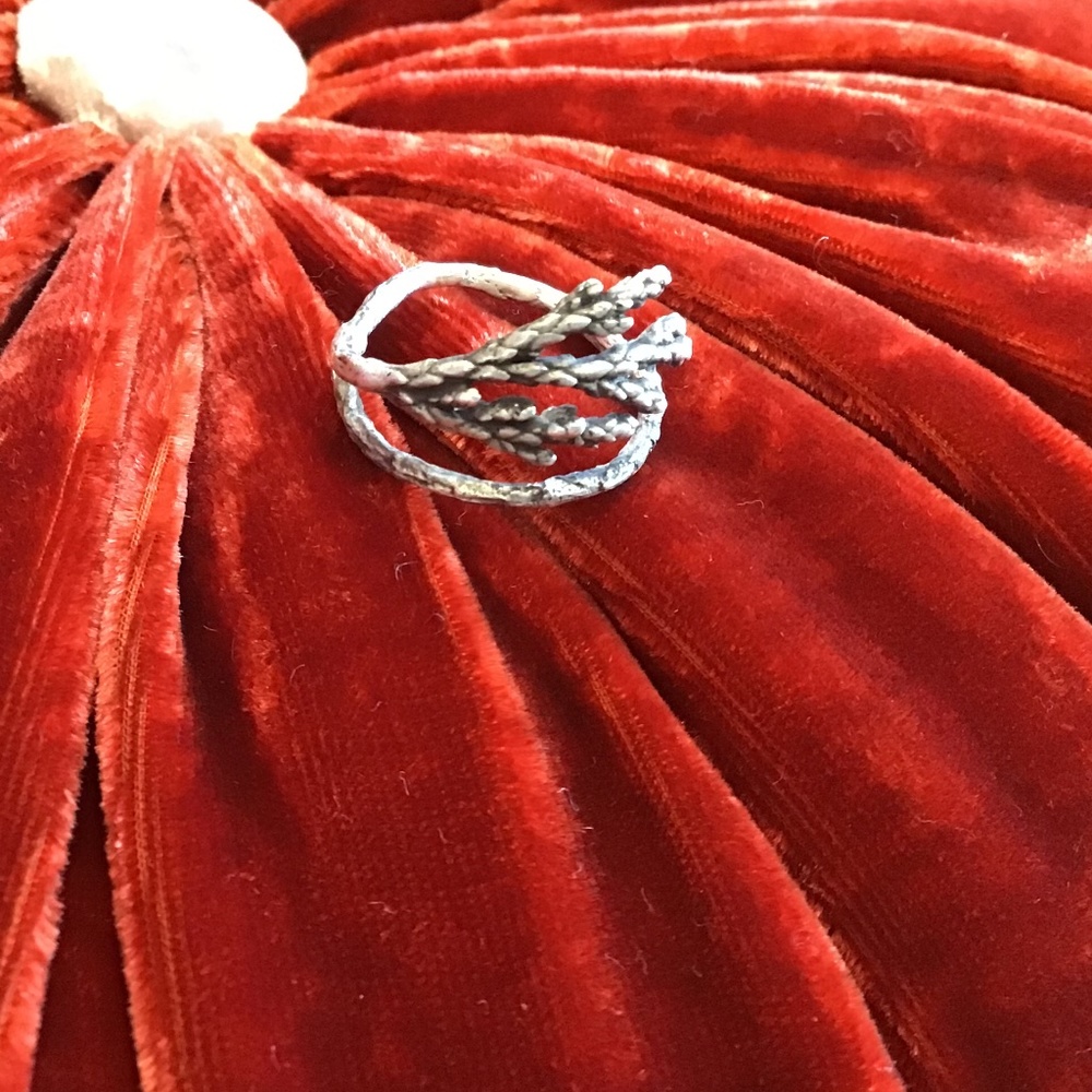 vintage oxidized SILVER patina twig branch RING us 6 7